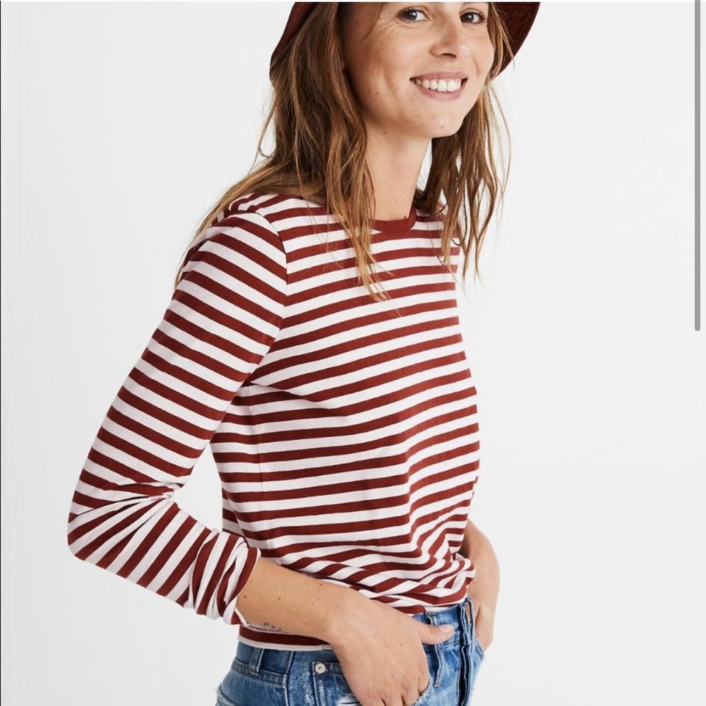 Madewell Maroon Striped Tee